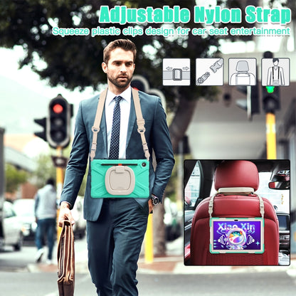 Mint green tablet case with adjustable nylon shoulder strap and rotating handle