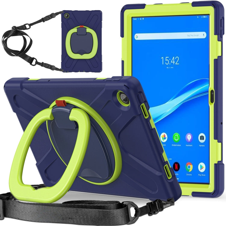 Navy blue protective tablet case with rotating handle and shoulder strap