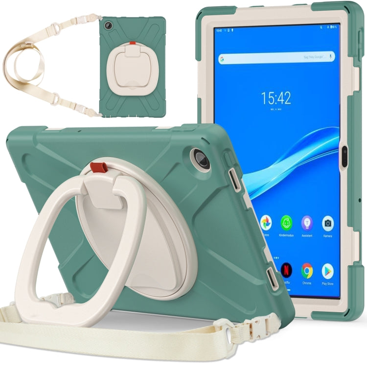 Emerald green protective tablet case with rotating handle and shoulder strap