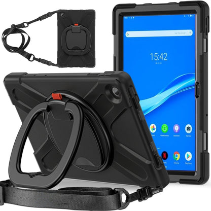 Black protective tablet case with rotating handle and shoulder strap