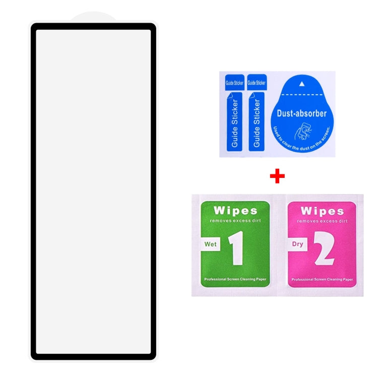 Tempered glass screen protector with dust-absorber sticker and cleaning wipes set