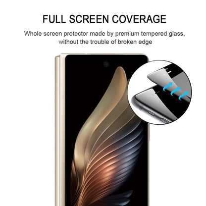 Tempered glass screen protector on foldable phone display, edge-to-edge coverage