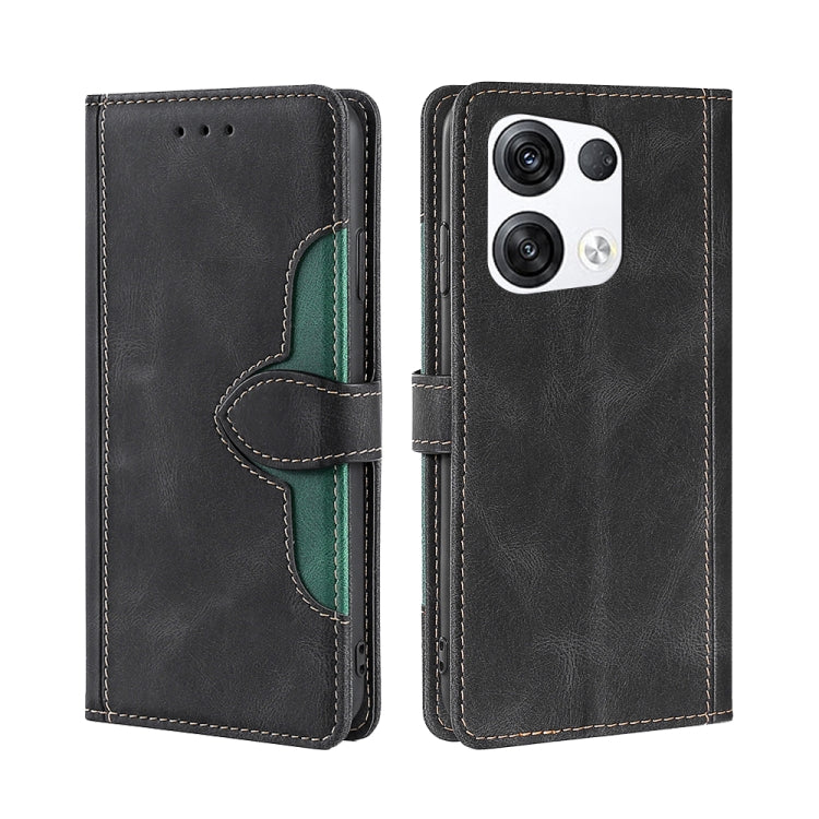 Magnetic buckle leather phone case, black with green interior panel and camera opening
