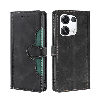 Magnetic buckle leather phone case, black with green interior panel and camera opening