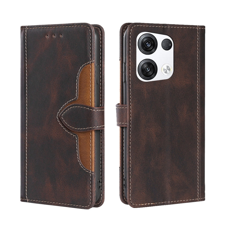 Magnetic buckle leather phone case, brown with magnetic closure and camera cutout