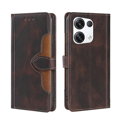 Magnetic buckle leather phone case, brown with magnetic closure and camera cutout