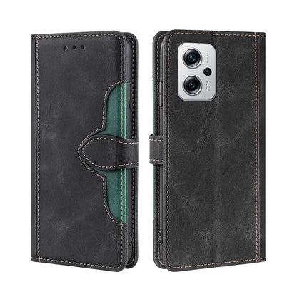 Magnetic buckle leather phone case, black with green interior and card slots