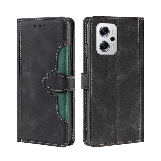 Magnetic buckle leather phone case, black with green interior and card slots