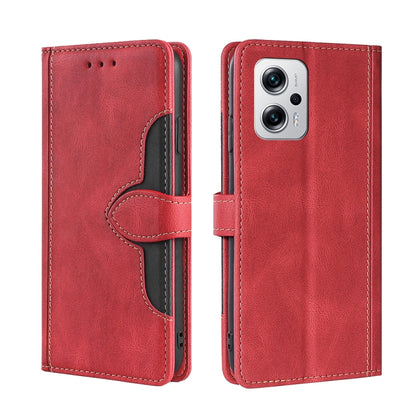Magnetic buckle leather phone case, red with stitched edge and card slot cutout