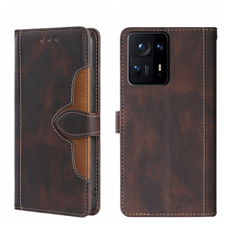 Brown leather phone case with magnetic buckle flip cover and card holder strap