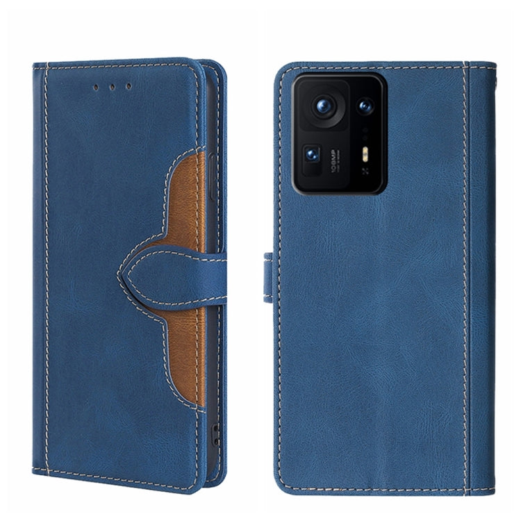 Blue leather phone case with magnetic buckle flip cover and card holder slot