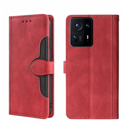 Red leather phone case with magnetic buckle flip cover and card holder strap