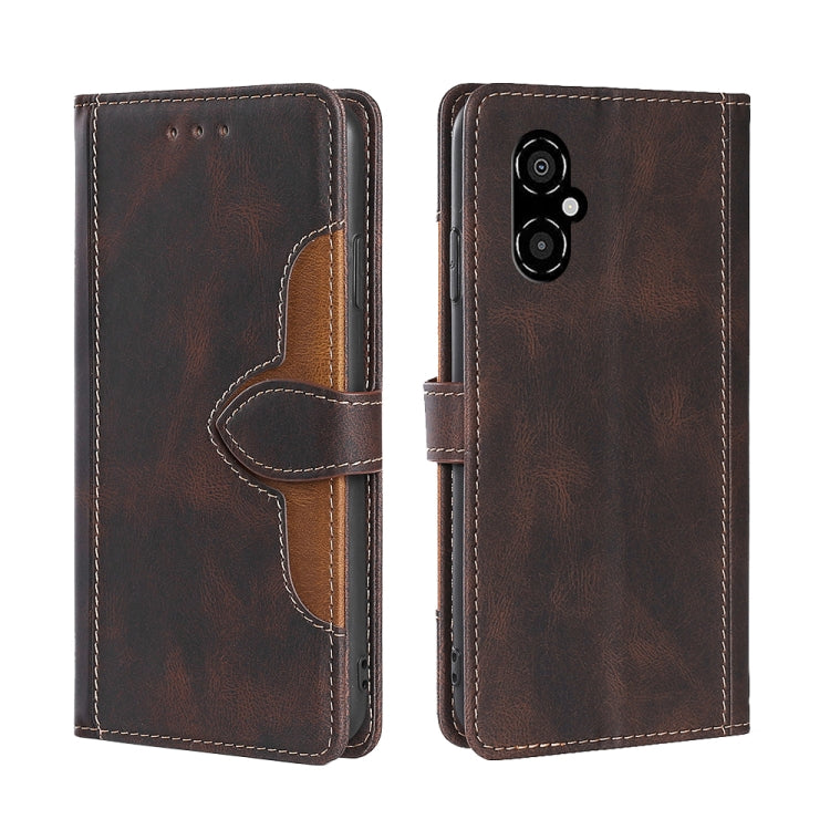 Brown leather phone case with magnetic buckle flip cover and card holder