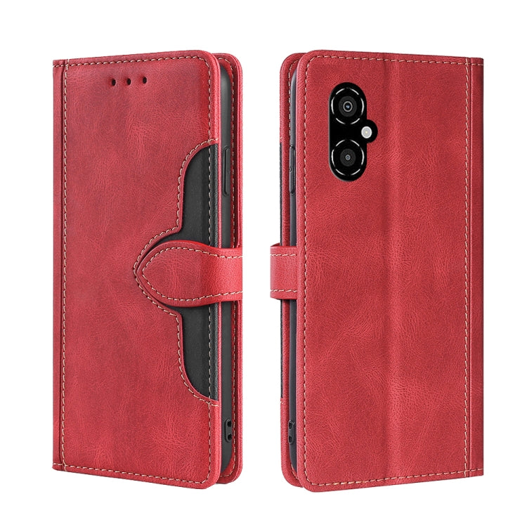 Red leather phone case with magnetic buckle flip cover and card holder