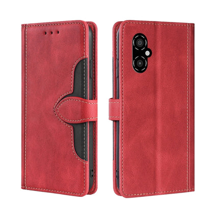 Red leather phone case with magnetic buckle flip cover and card holder