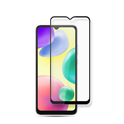 Tempered glass screen protector film with black frame over colorful phone display