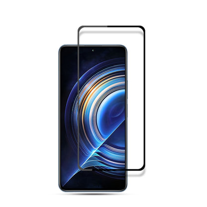 Tempered glass screen protector film with black border over dark phone screen
