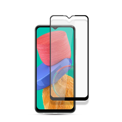 Tempered glass screen protector film with black border over colorful phone front display