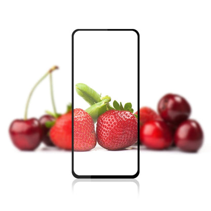 Full-coverage tempered glass screen protector with strawberry print and black border