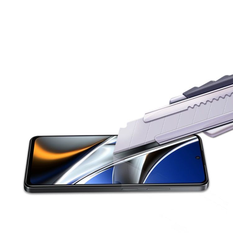 Tempered glass screen protector film with black frame and cutout for sensors