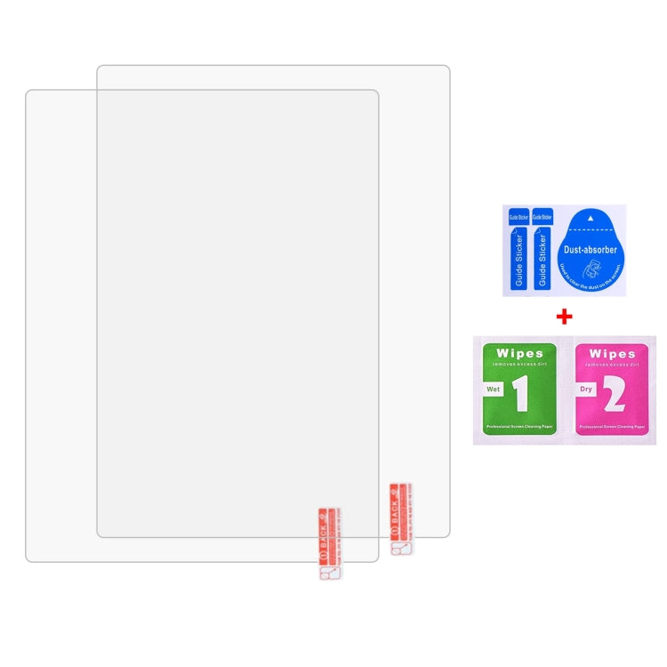 2-piece tempered glass screen protector with cleaning wipes and alignment tabs