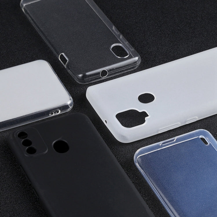 Set of TPU phone cases in clear, white, black, and dark blue finishes