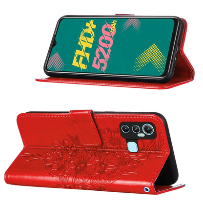 Red embossed butterfly leather folio phone case with magnetic flip cover