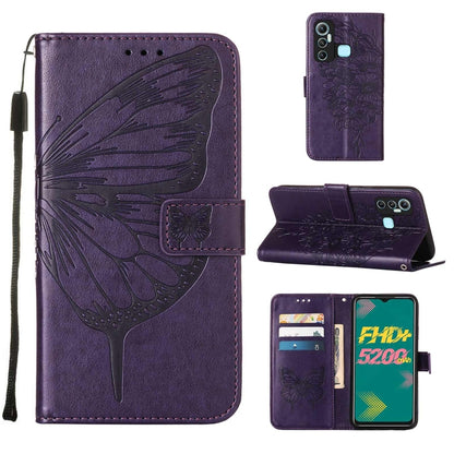 Purple embossed butterfly leather phone case with flip stand and card slot