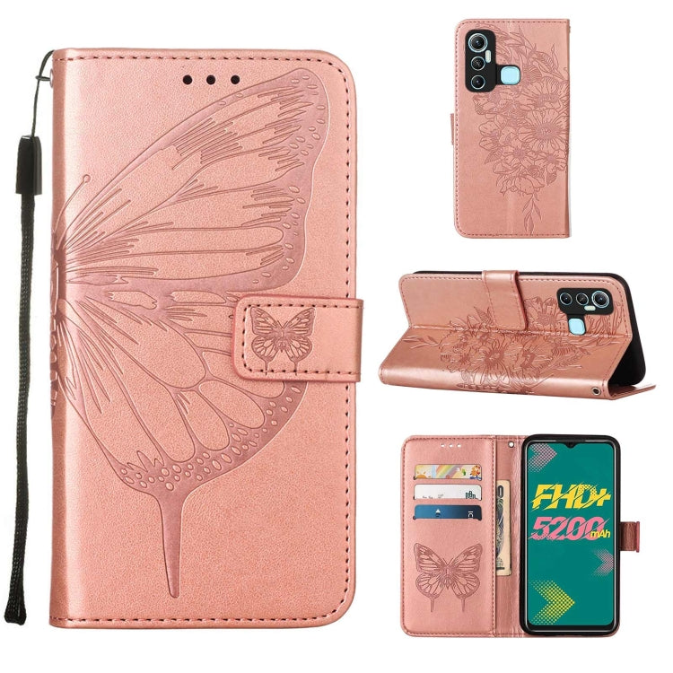 Rose gold embossed butterfly leather phone case with flip stand and card pocket