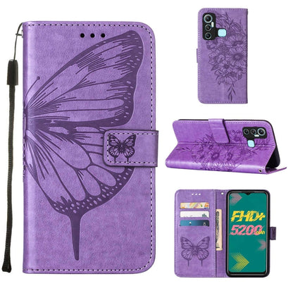 Light purple embossed butterfly leather phone case with flip stand and card pocket
