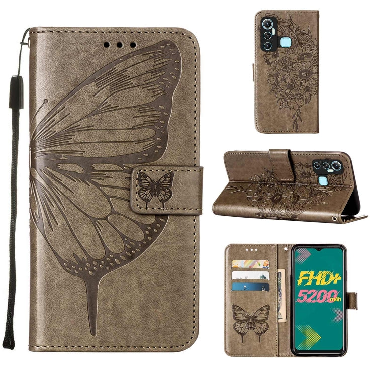 Brown embossed butterfly leather phone wallet case with flip cover and card slots