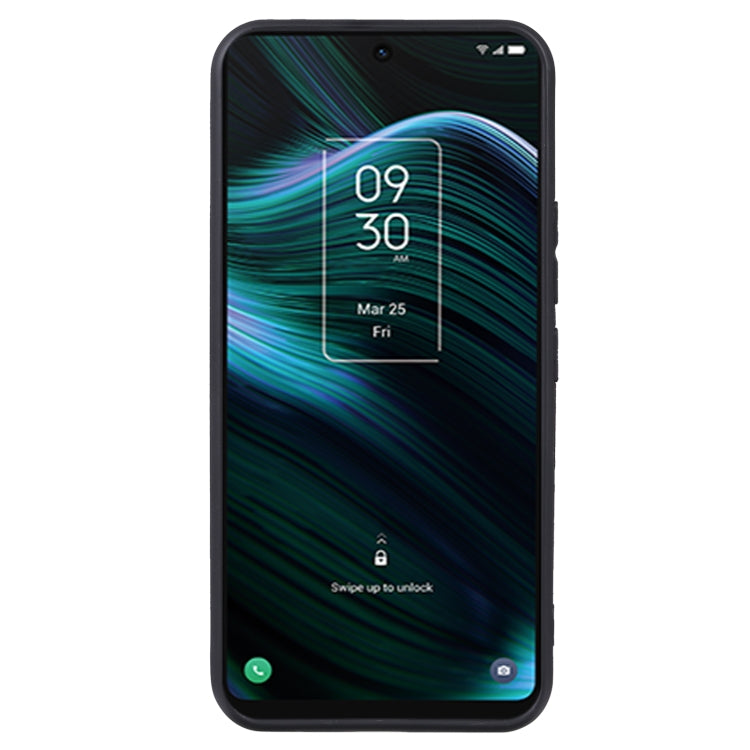 Black TPU phone case with front opening and precise camera and speaker cutouts