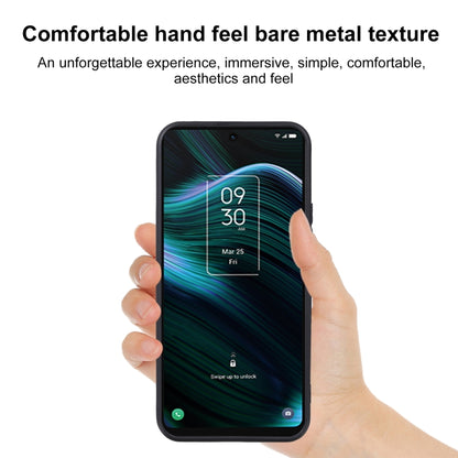 Black TPU phone case in hand, slim fit with button and port cutouts