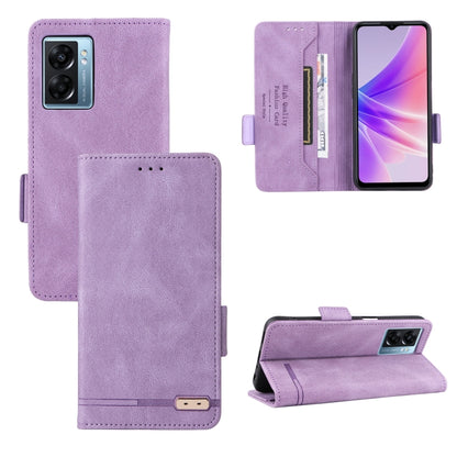 Magnetic clasp leather folio phone case, purple, with card slots and kickstand.