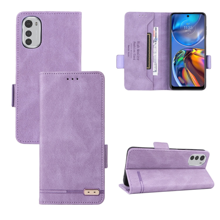 Magnetic clasp leather phone case with card holder, purple flip cover