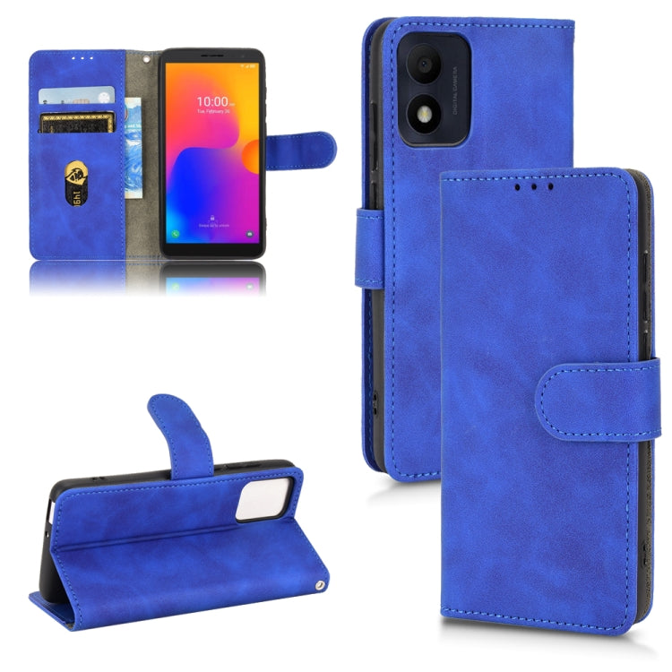 Blue magnetic flip leather phone case with card slots, fold stand, and camera cutout.