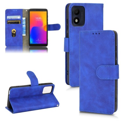 Blue magnetic flip leather phone case with card slots, fold stand, and camera cutout.
