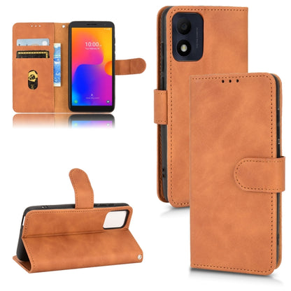 Brown magnetic flip leather phone case with card holder, fold stand, and camera cutout.