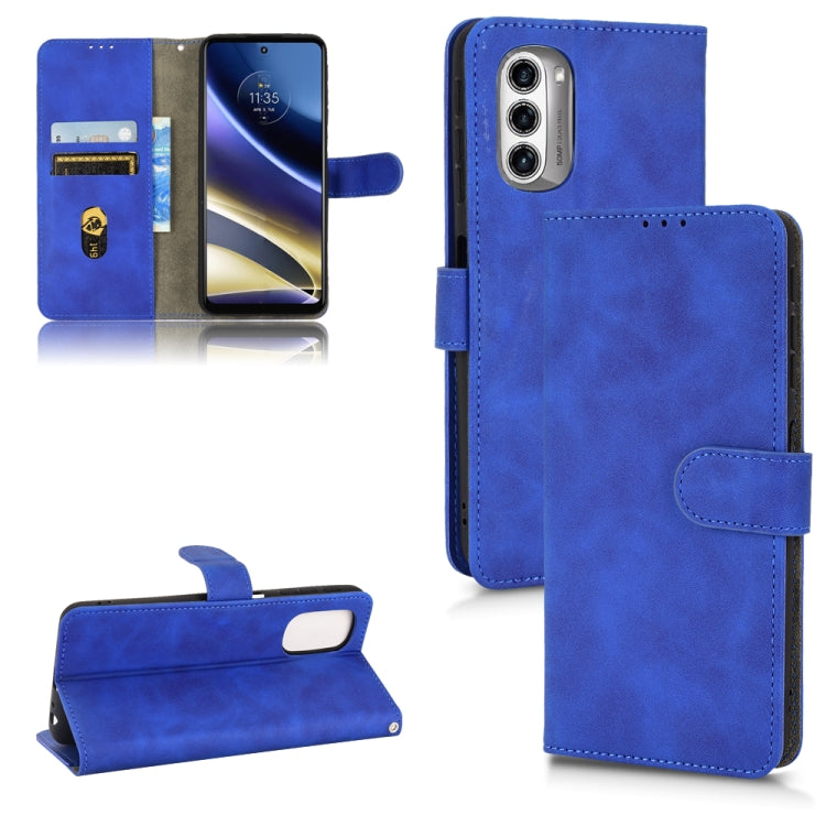 Blue magnetic flip leather phone case with card slots and fold stand