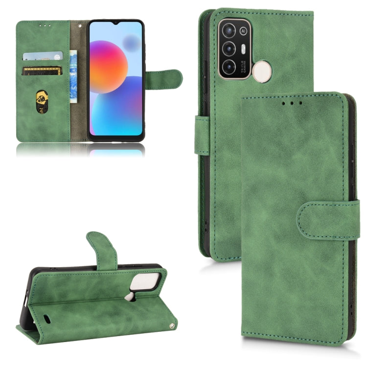 Green magnetic flip leather phone case with card slots and stand, secure side strap.