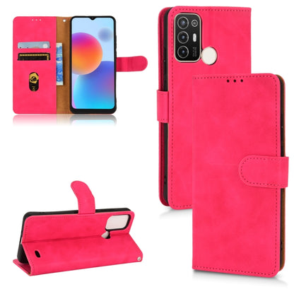Rose red magnetic flip leather phone case with card slots and stand, secure side strap.