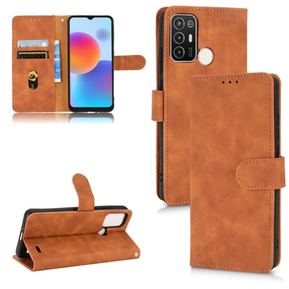 Brown magnetic flip leather phone case with card slots and stand, secure side strap.