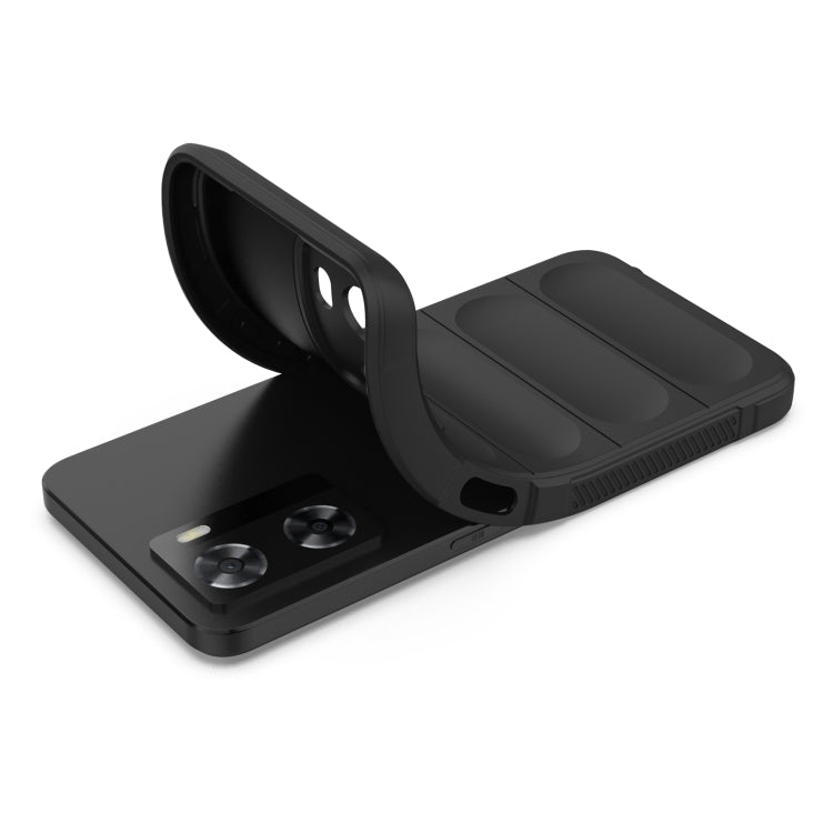 Black TPU phone case with fold-out stand and camera cutouts