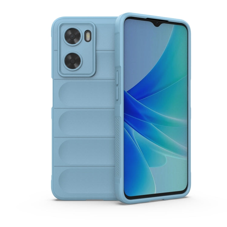 Light blue TPU phone case with raised camera cutout and ribbed back