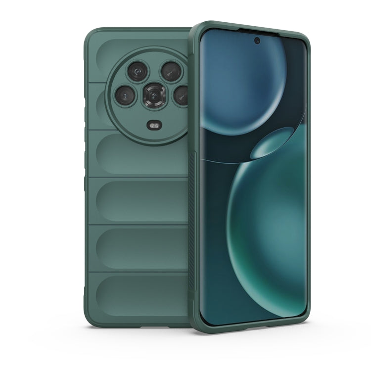 Dark green TPU phone case with raised camera cutout and ribbed back