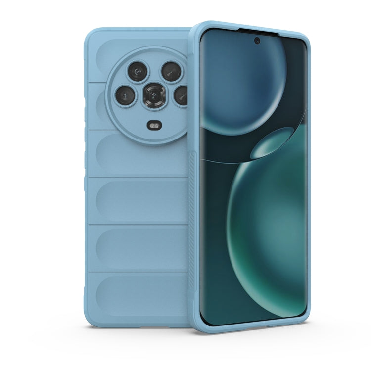 TPU phone case with flannel lining, light blue rugged back with raised camera cover