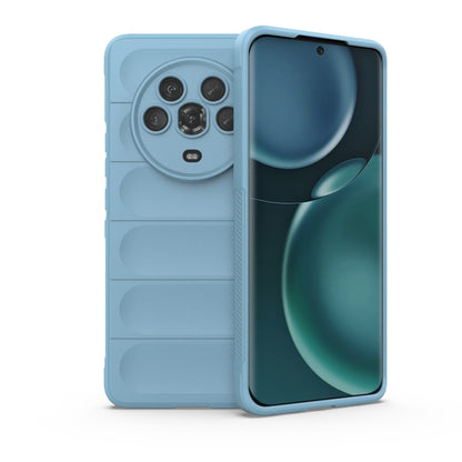 TPU phone case with flannel lining, light blue rugged back with raised camera cover