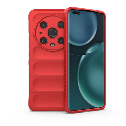 TPU phone case with flannel lining, red rugged back with raised camera cover