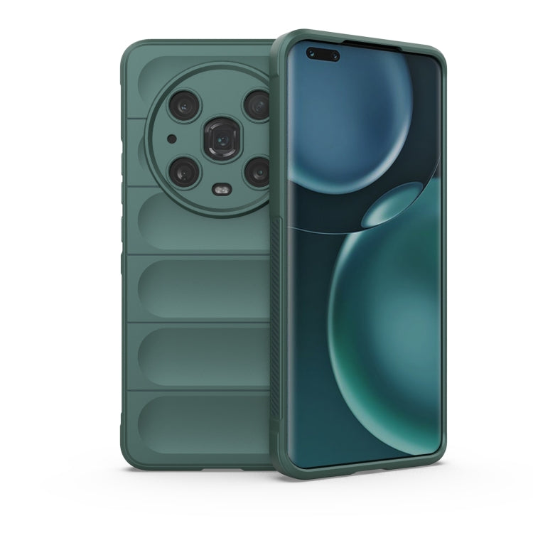 TPU phone case with flannel lining, dark green rugged back with raised camera cover