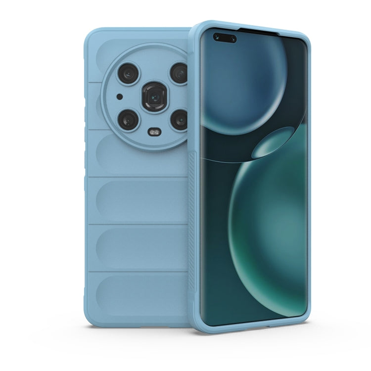 Light blue TPU phone case with circular camera cover and raised edges